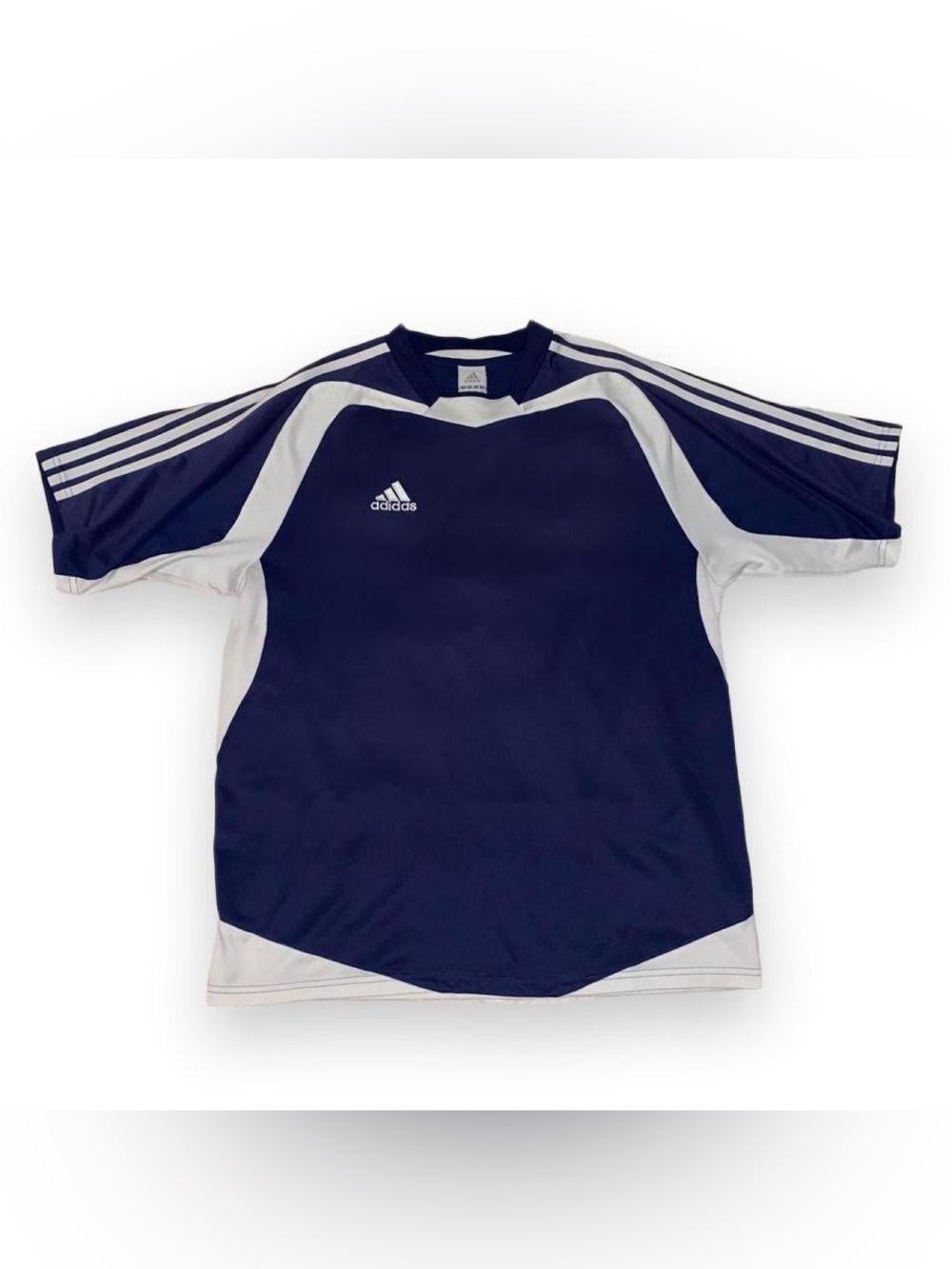 Vintage Adidas Men's Navy and White Performance Soccer Jersey